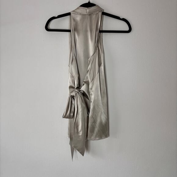 Ann Taylor Silver Grey Satin Wrap Top Sleeveless Blouse Silk Blend Size 4 AS IS - Picture 12 of 16